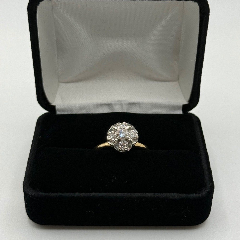 Vintage 14K Gold Natural Diamond Floral Cluster Ring Size 8, 4.2g, .85ct tw -32-